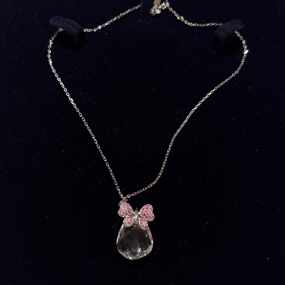 Swarovski Silver Necklace with Pink Butterfly and Crystal Pendant